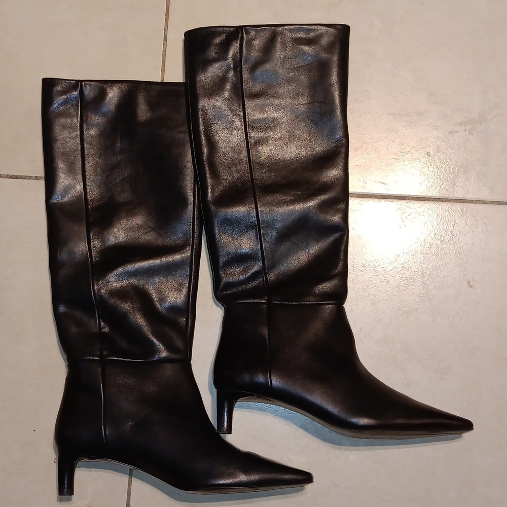 Mango Genuine Leather Boots With Square Toe and Kitten Heel - Picture 10 of 13